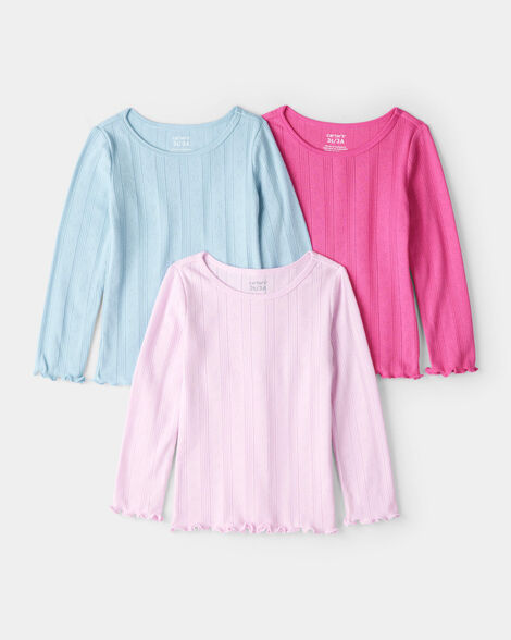 toddler girl 3-pack long-sleeve tops - pink/blue