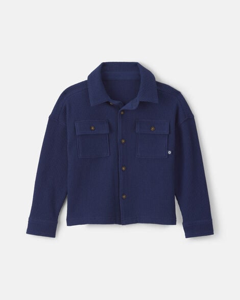 Toddler Boy Thermal Long-Sleeve Button-Down Shirt - Navy Blue