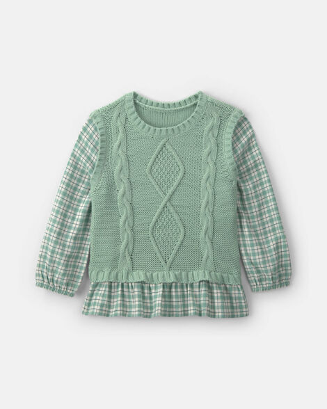 toddler girl plaid sweater vest top - green