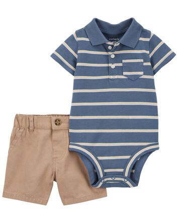 Baby 2-Piece Striped Polo Bodysuit & Shorts Set