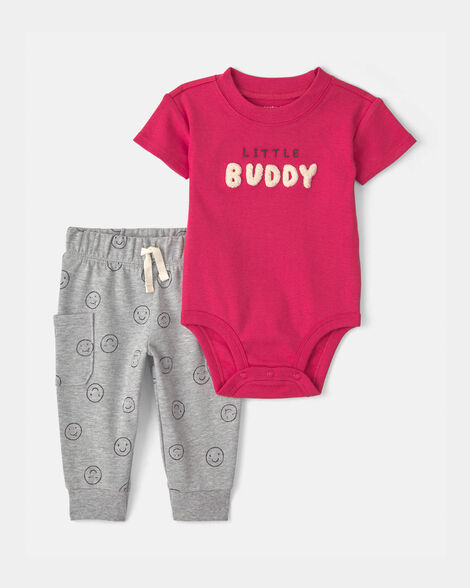baby boy 2-piece 'little buddy' bodysuit & pant set - red/grey