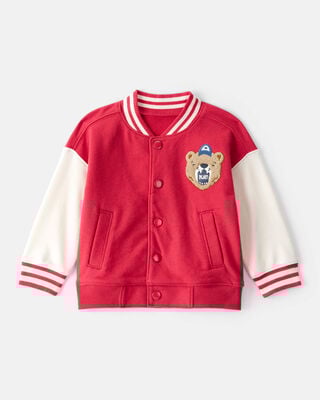 Product image 1 of Baby Boy Bear Varsity Long-Sleeve Fashion Bomber Jacket - Red