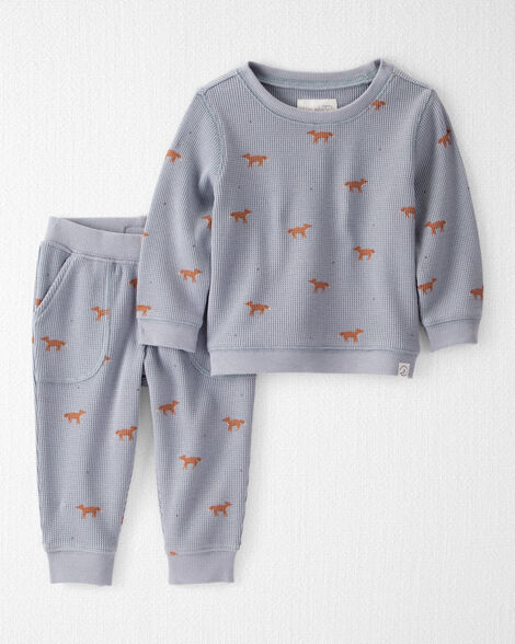 Baby 2-Piece Organic Cotton Waffle Knit Set in Shadow Fox Print