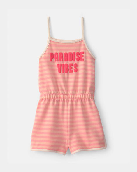 girls 'paradise vibes' french terry romper - coral