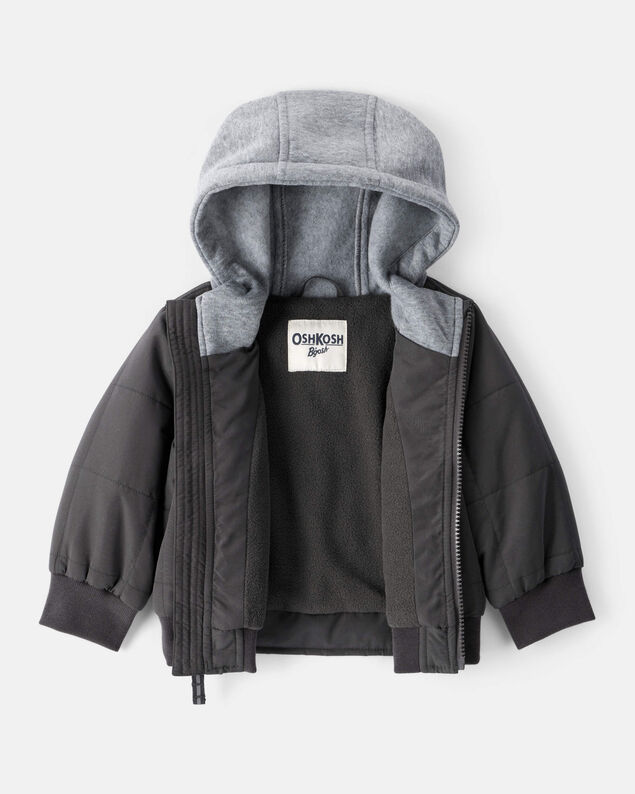 Product image 2 of Baby Boy Long-Sleeve Midweight Quilted Bomber Jacket - Black