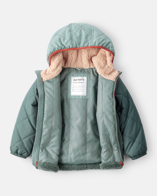 Product image 2 of Toddler Boy Long-Sleeve Midweight Quilted Sherpa Jacket - Green
