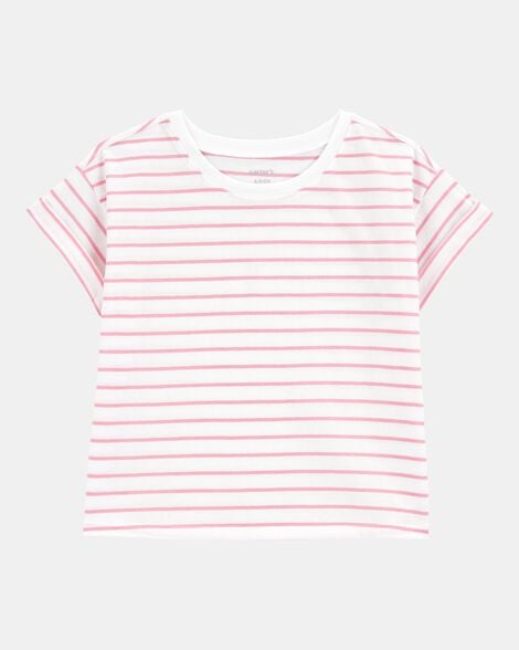 kid striped short-sleeve fashion top - pink