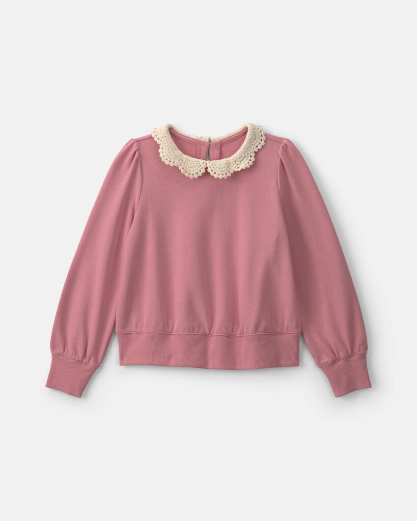 Carter's girls floral collar french terry pullover sweatshirt 10 Pink