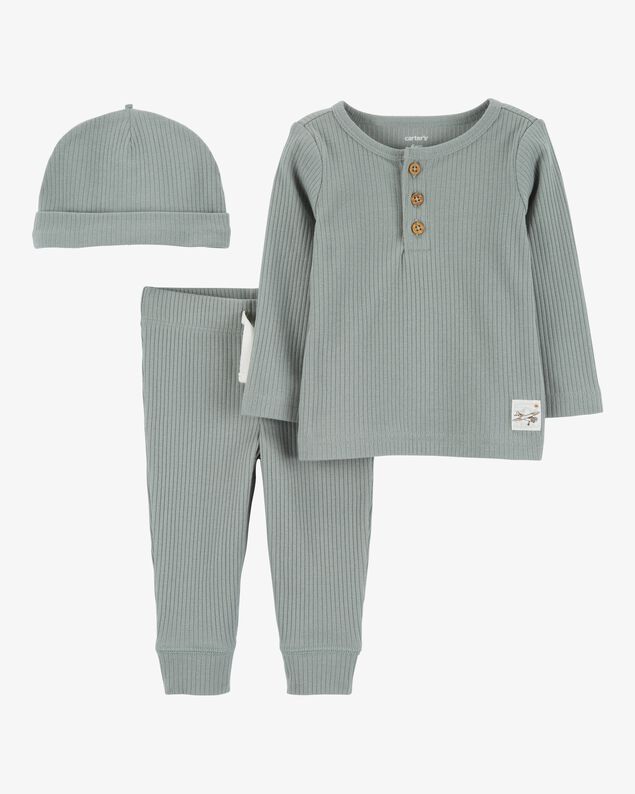 Product image 1 of Baby 3-Piece Ribbed Outfit Set - Green