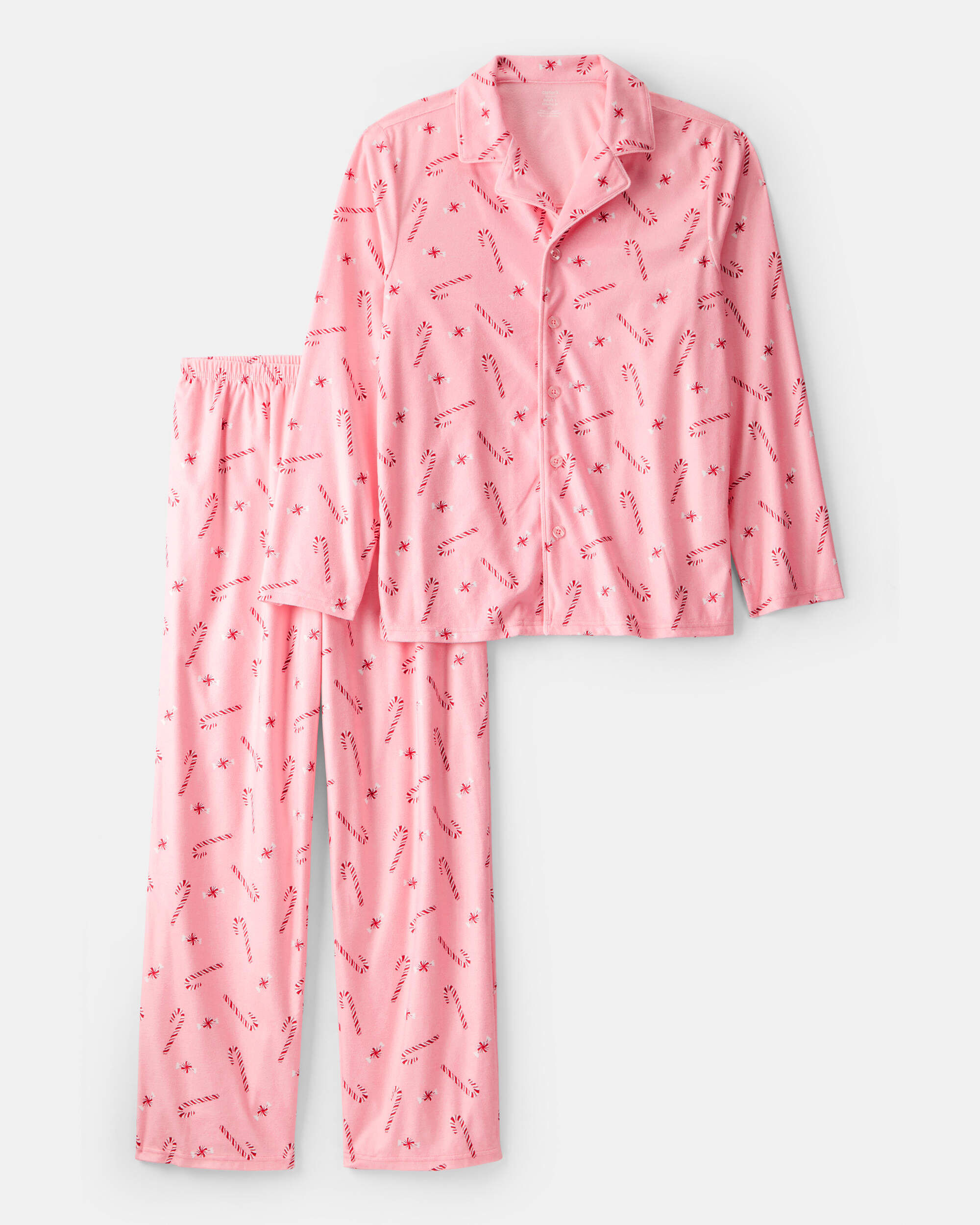 Kid Pink Peppermints Fleece Long-Sleeve Loose Fit 2-Piece Pajamas