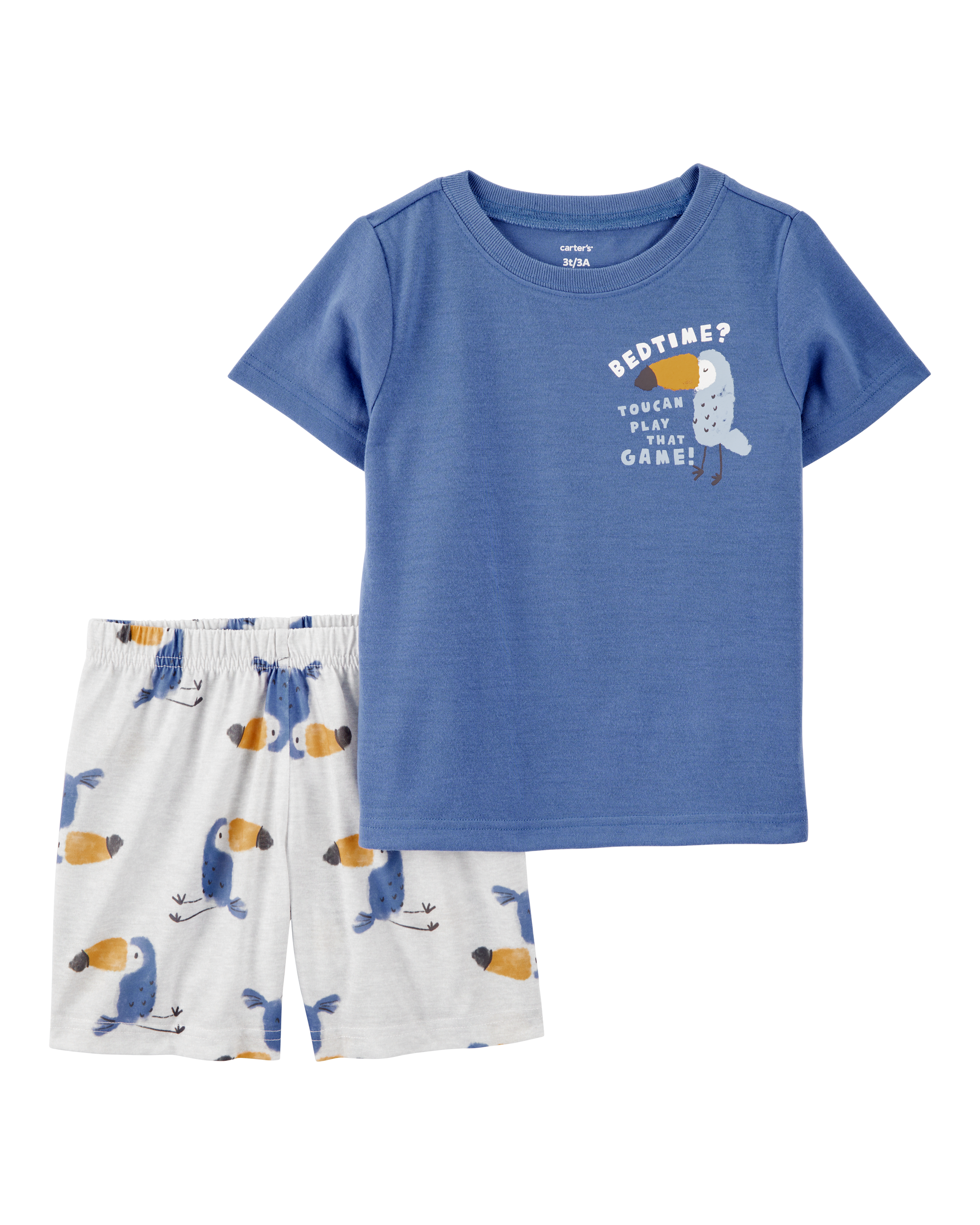 Toddler Boy Bird Print Loose Fit 2-Piece Pajamas - Blue