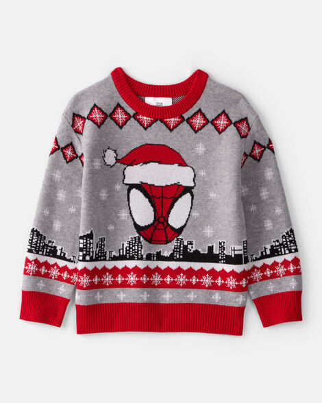 toddler boy ©marvel spider-man long-sleeve sweater - red/grey