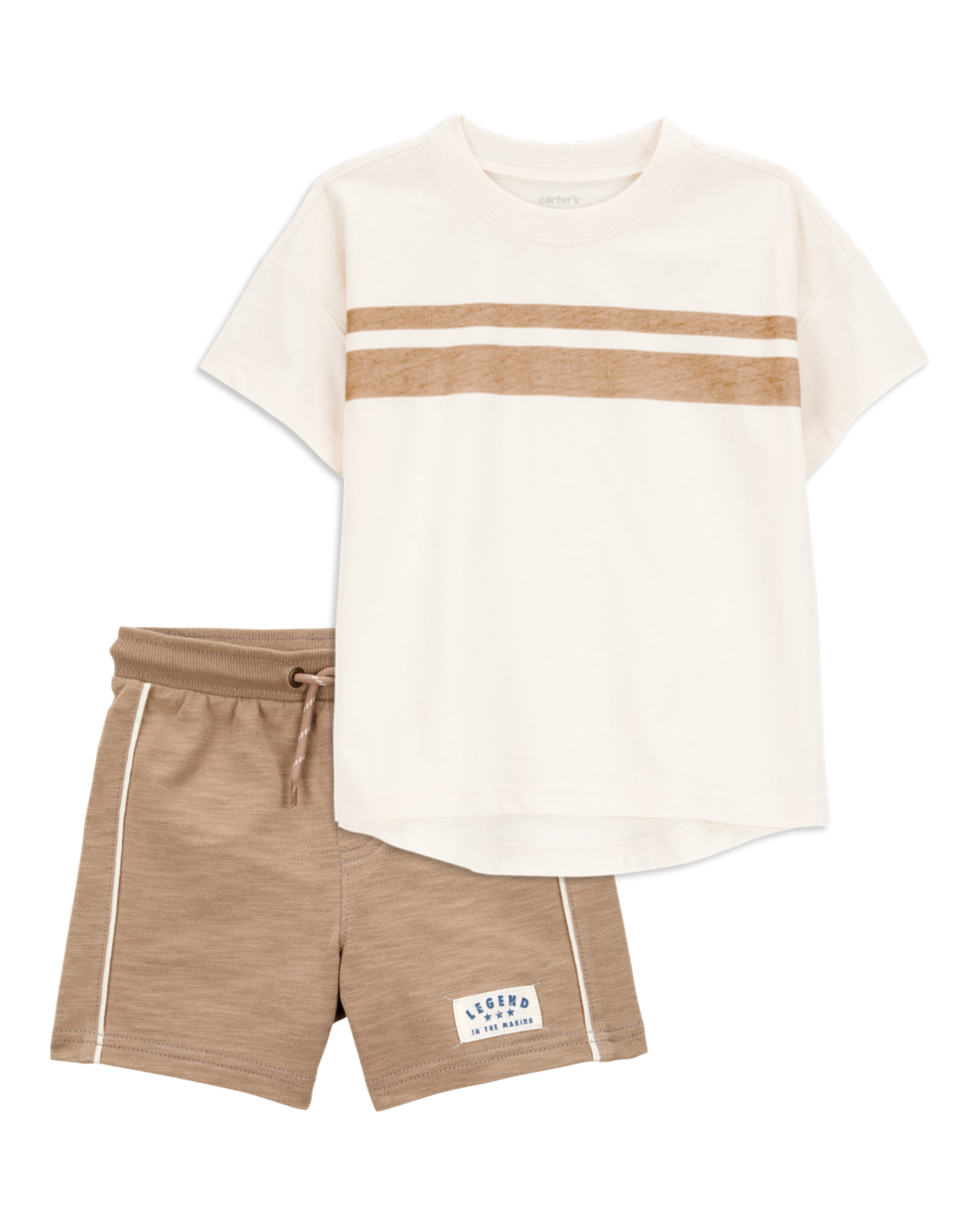 Baby 2-Piece Striped Short-Sleeve Tee & Pull-On Shorts Set - Cream/Brown