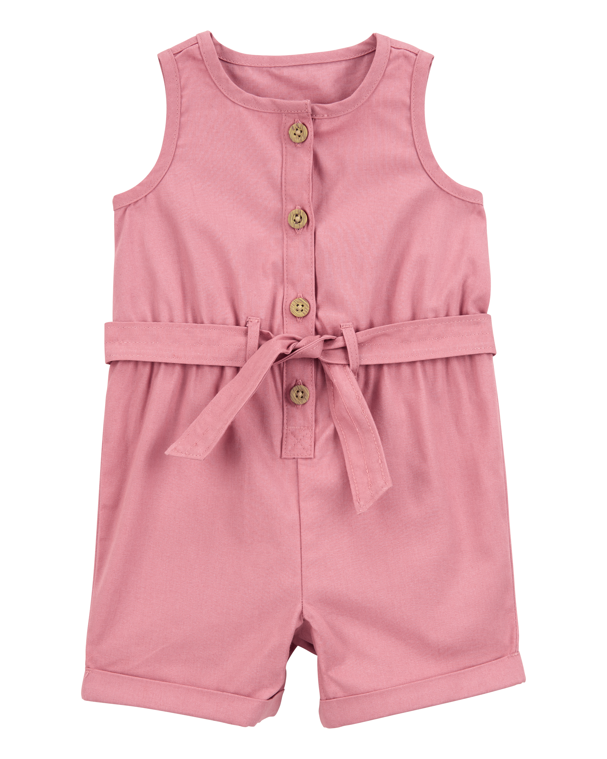 Baby Girl Sleeveless Canvas Romper -Pink