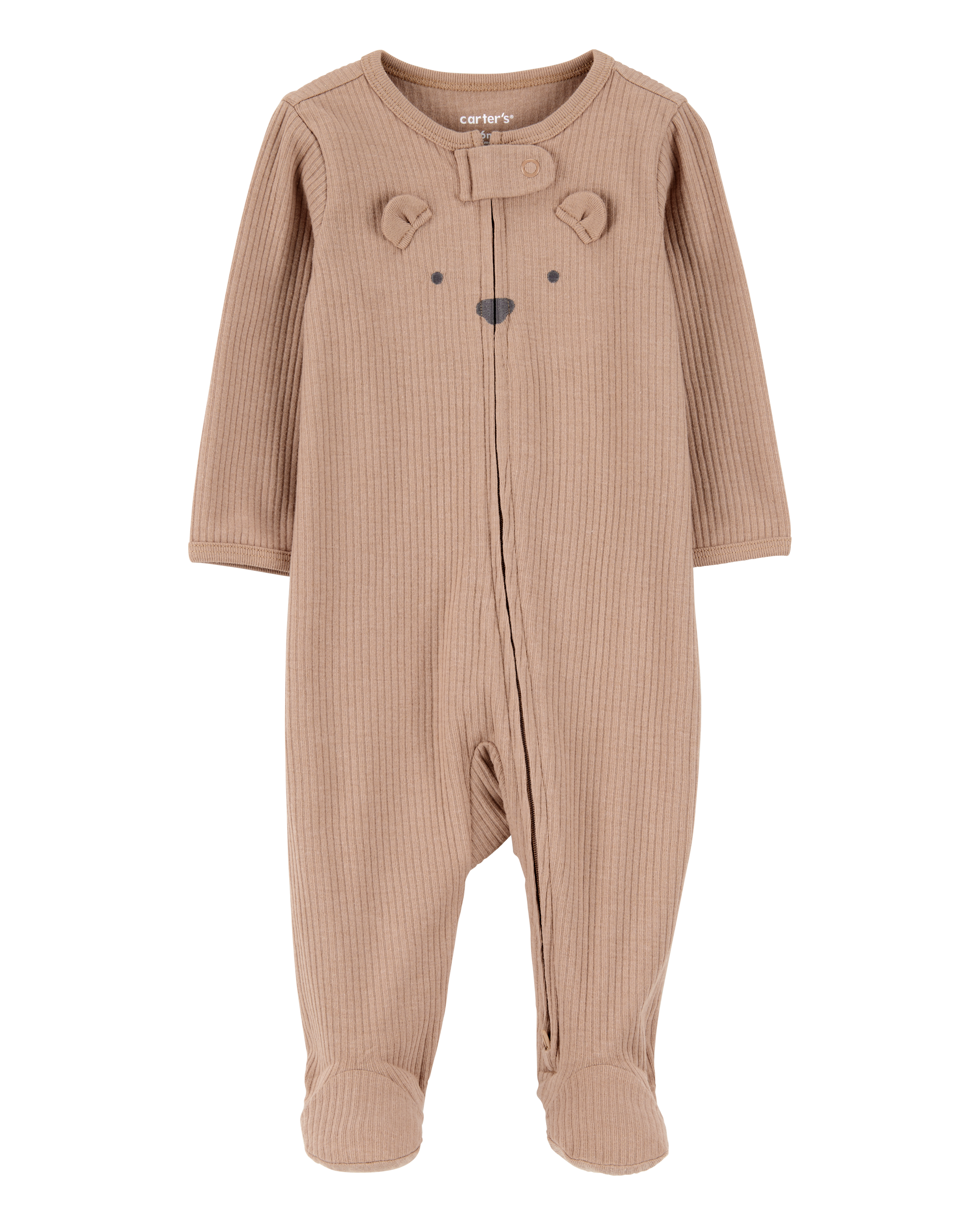 Baby Bear 2-Way Zip Ribbed Sleep & Play Pajamas - Brown