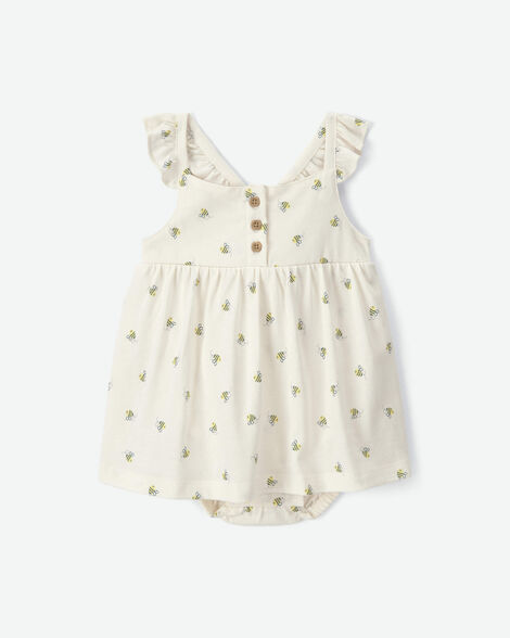 baby girl bee bodysuit dress - cream