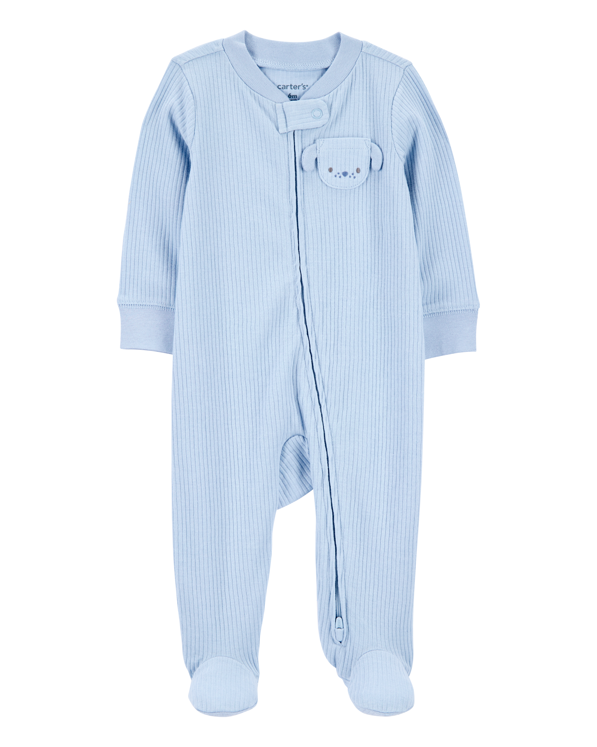 Baby Boy Dog Pocket 2-Way Zip Ribbed Sleep & Play Pajamas - Blue