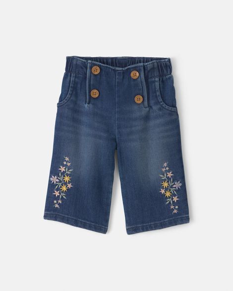Baby Girl Floral Denim Jeans - Medium Wash