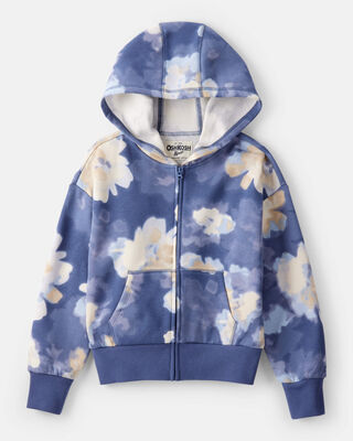 Product image 1 of Girls Floral Print DayDream Fleece Hooded Zip-Up Jacket - Blue