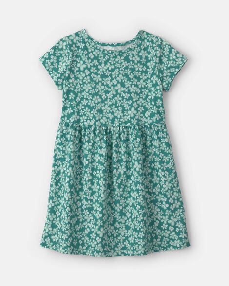 girls floral short-sleeve dress - green
