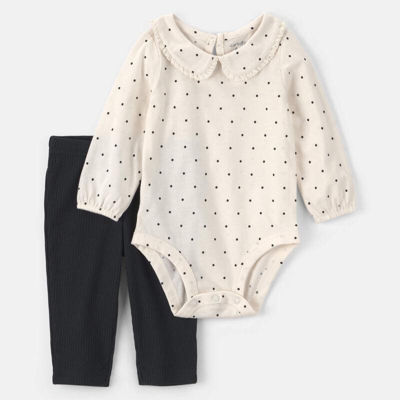 Baby Girl 2-Piece Long-Sleeve Bodysuit & Pant Set - Black/Cream