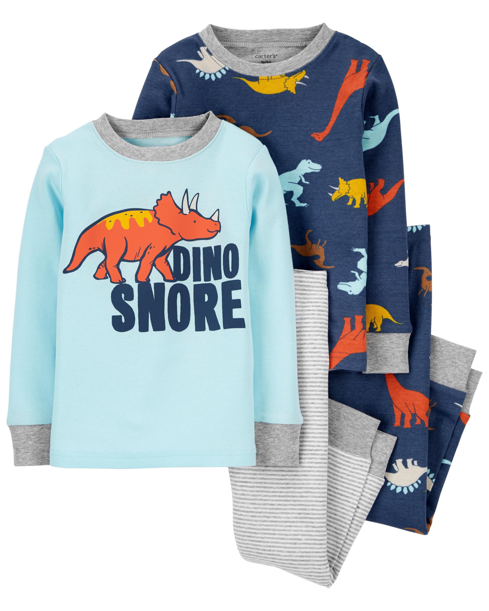 4-Piece Dino Snore 100% Snug Fit Cotton PJs