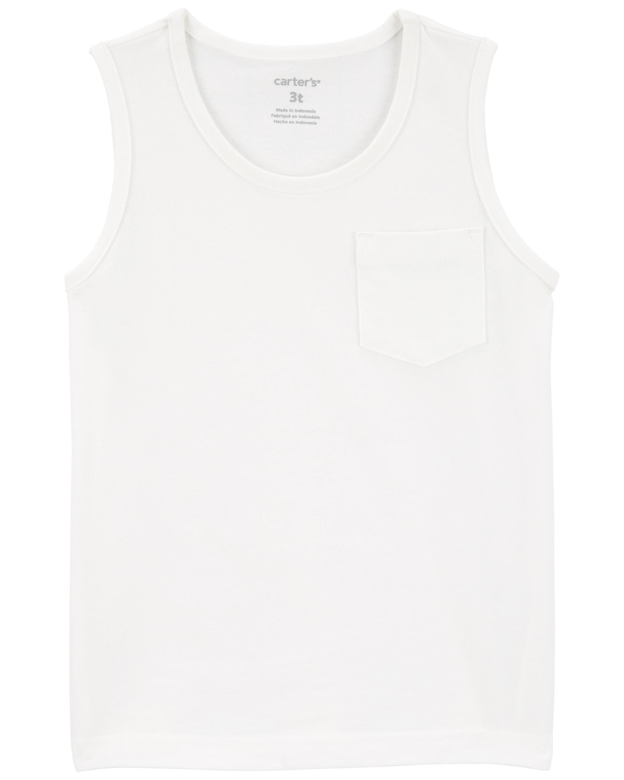 Toddler Boy Pocket Tank - White