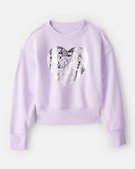 Girls DayDream Fleece Disco Heart Pullover Sweatshirt - Purple