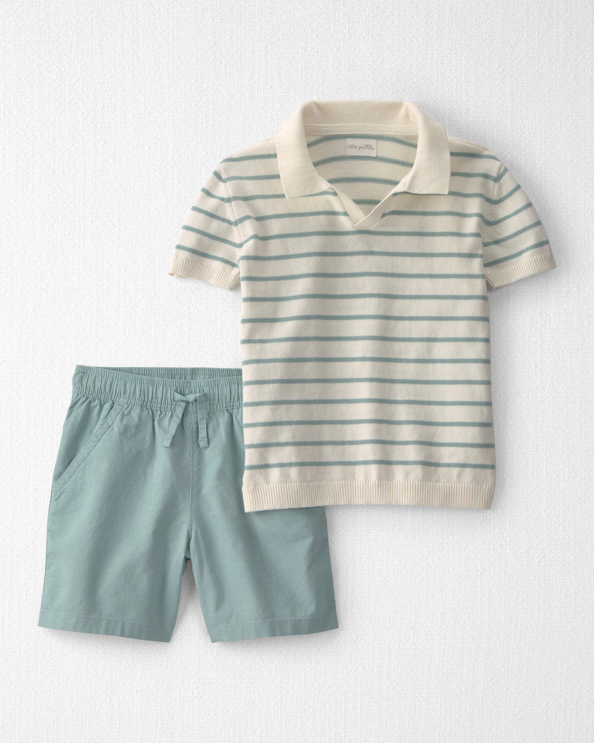Little Planet Boys 2-Piece Knit Top Short Set Made with Organic Cotton in Stripes 6 Blue Stripes 34$