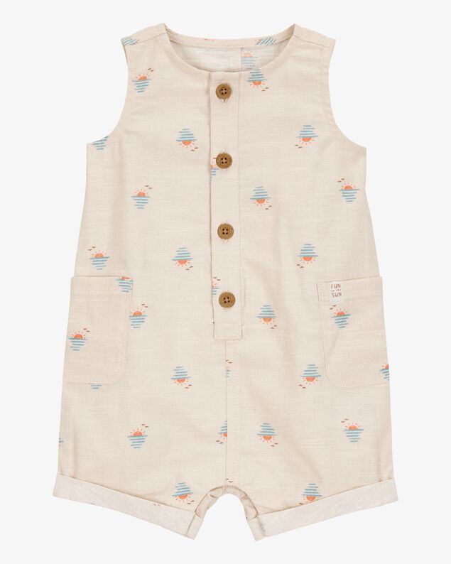 Product image 1 of Baby Button-Front Sunset Print Sleeveless Romper
