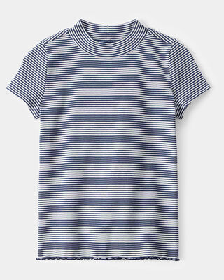 Product image 1 of Kid Striped Mock Neck Ribbed Top - Navy