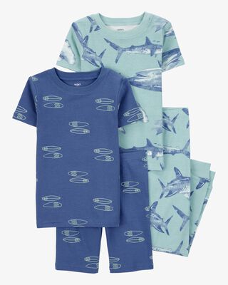 Product image 1 of Kid 4-Piece Shark Surfboard 100% Snug Fit Cotton Pajamas - Blue