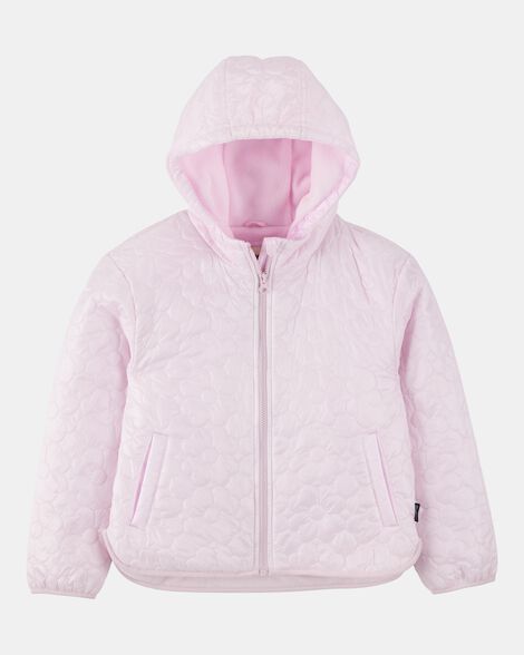 Girls Floral Quilted Midweight Jacket - Pink
