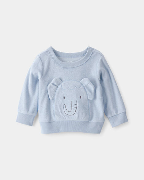 baby boy elephant terry pullover sweatshirt - blue