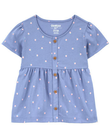 Baby Strawberry Print Button-Front Top
