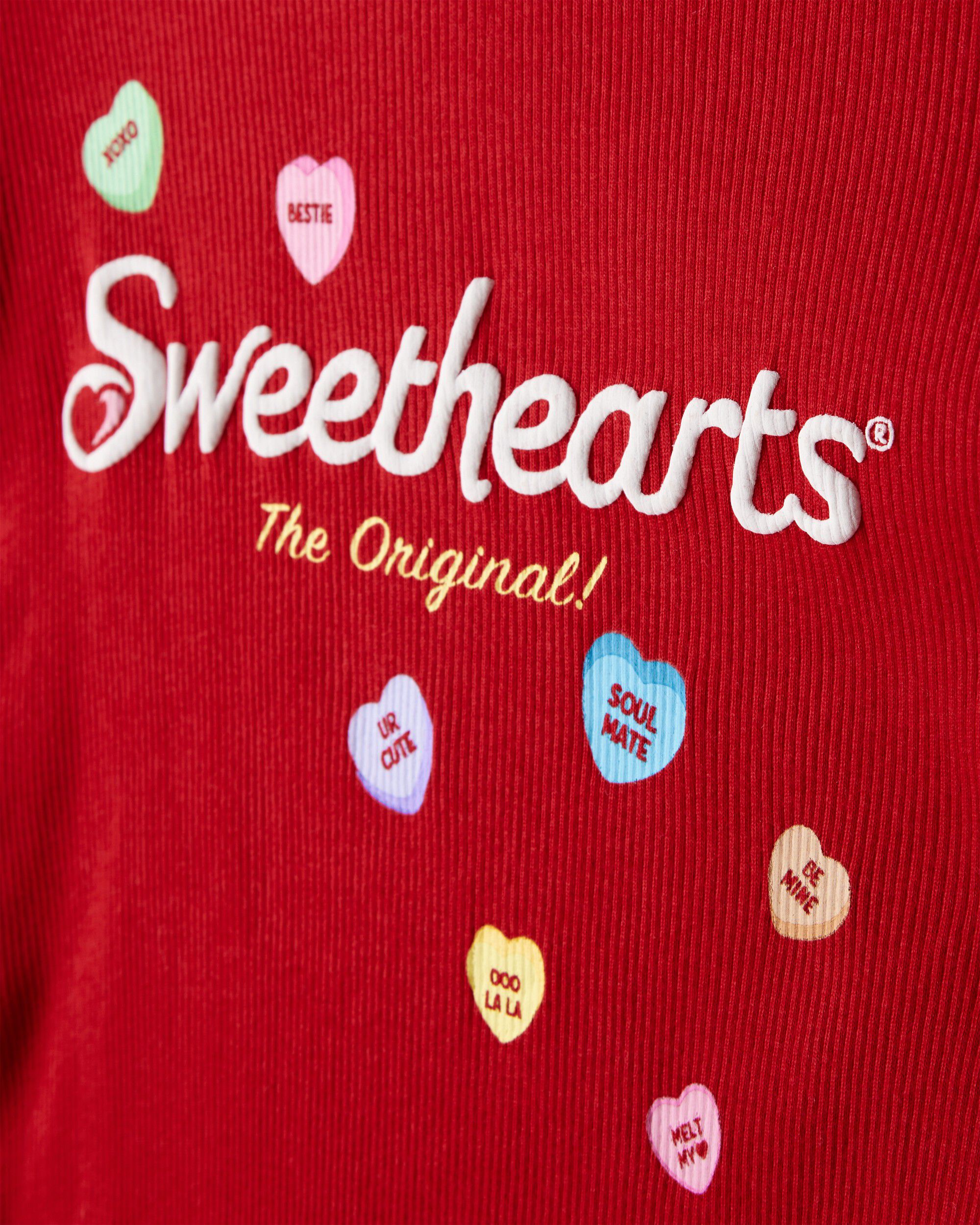 Girls Candy Heart Long-Sleeve Rib Top - Red