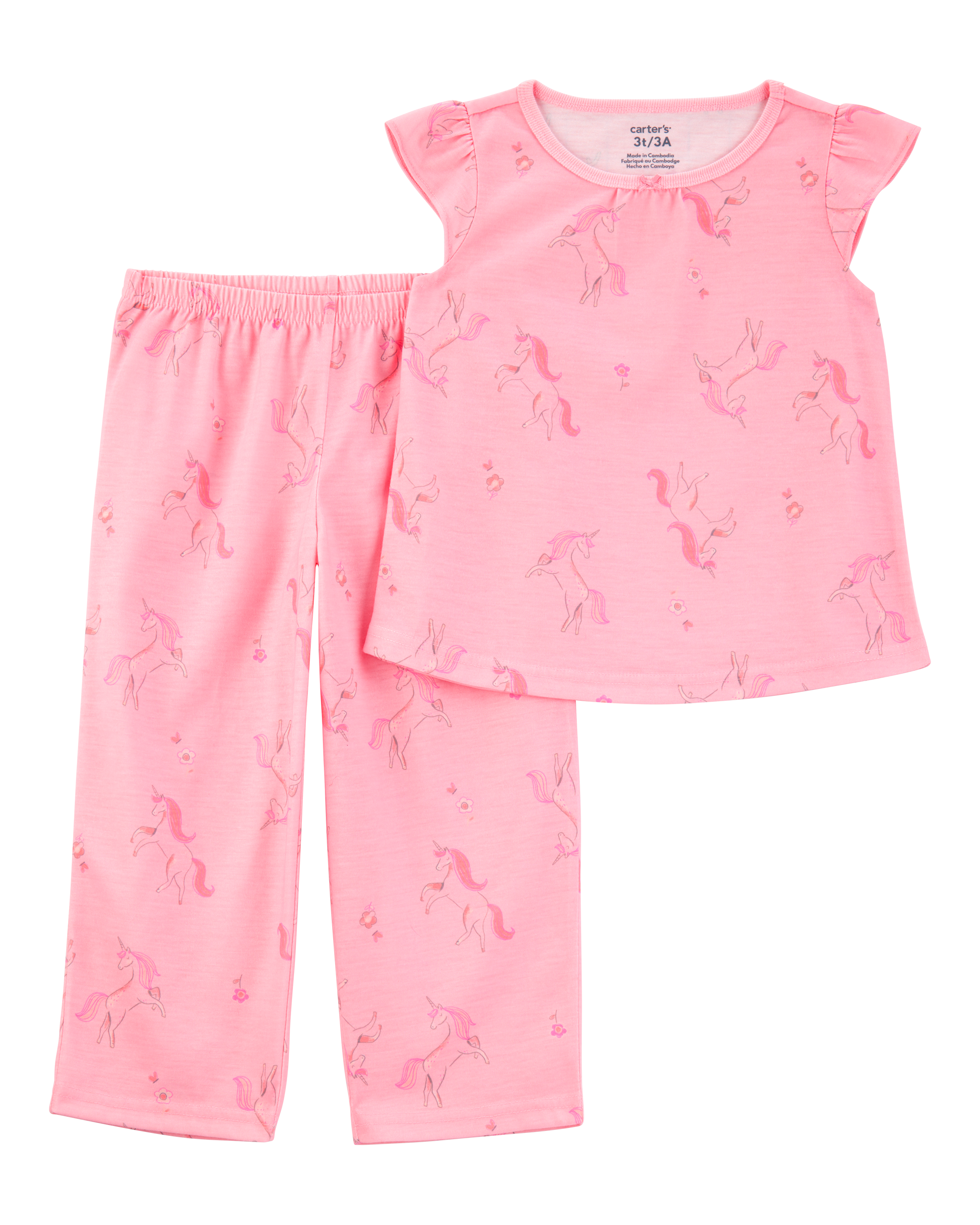 Toddler Girl Unicorn Print Loose Fit 2-Piece Pajamas - Pink