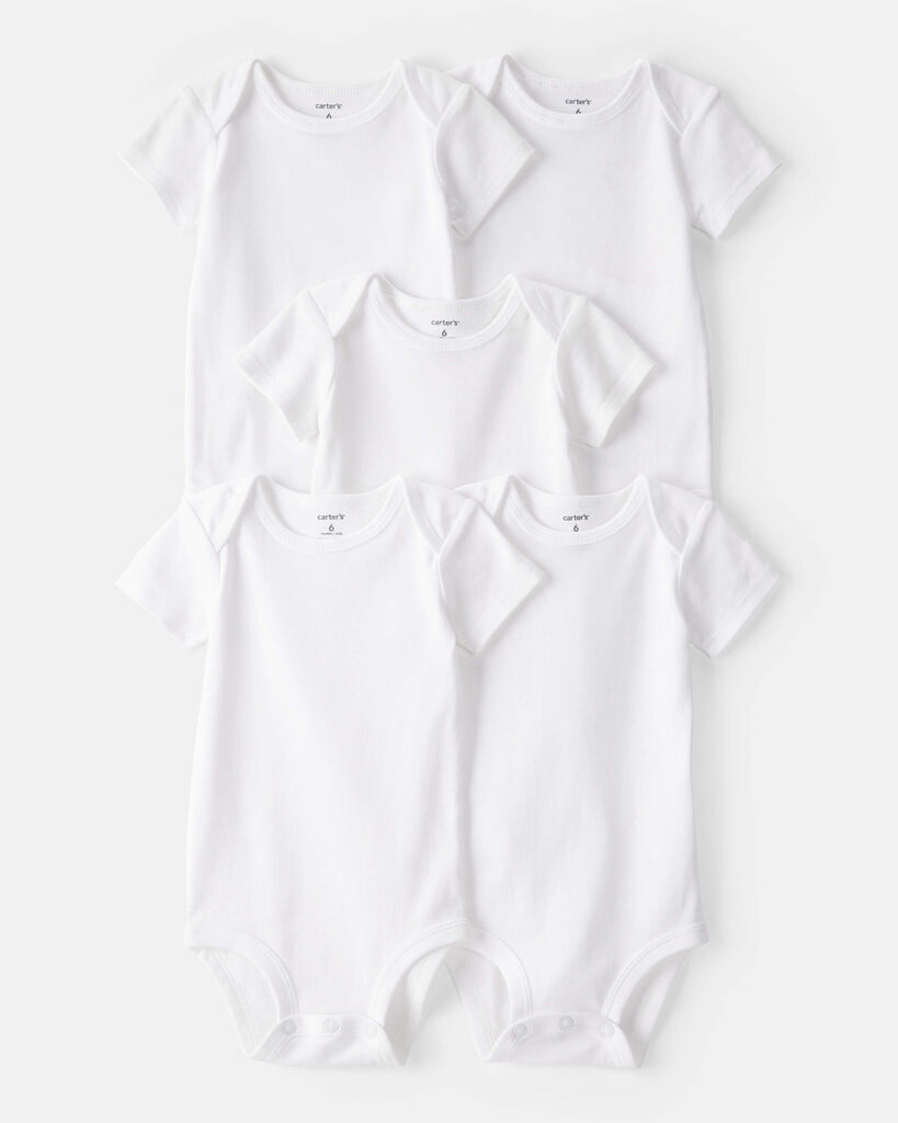 Carter's Baby Boys or Baby Girls Solid Short Sleeved Bodysuits, Pack of 5 - White