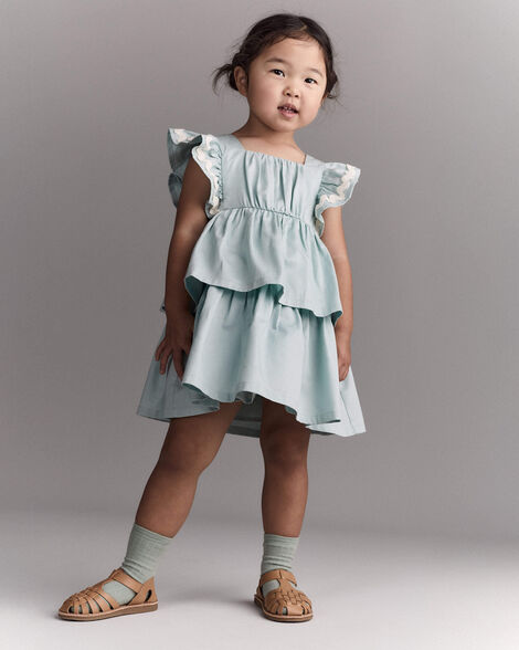 Toddler Girl Ruched Tiered Dress - Light Blue