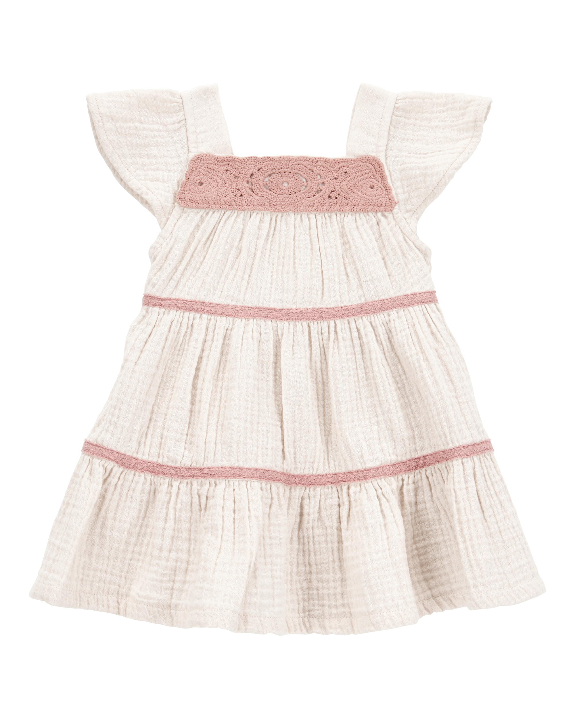 Baby Girl Striped Tiered Dress - White/Pink