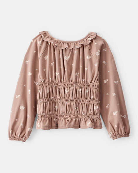 Girls Floral Print Long-Sleeve Top - Brown