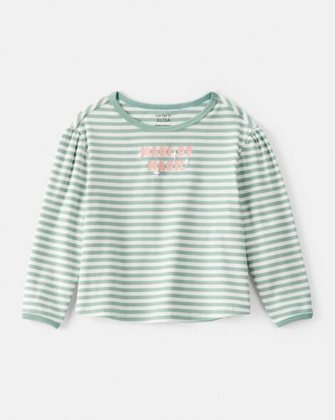 toddler girl made of magic' striped long-sleeve top - green
