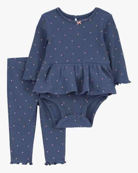  Product image 1 of Baby 2-Piece Polka Dot Peplum Thermal Bodysuit Pant Set