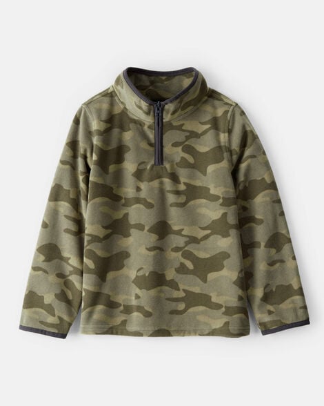 Boys Camouflage Microfleece Quarter-Zip Pullover - Green