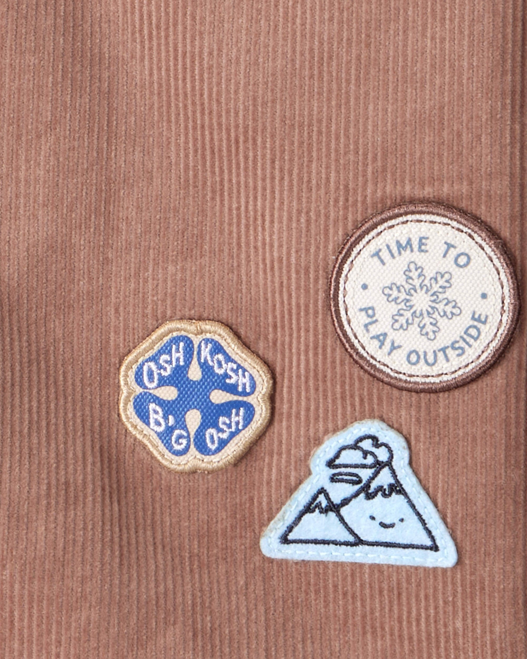 Toddler Boy Camping Badges Corduroy Button-Down Shirt - Brown