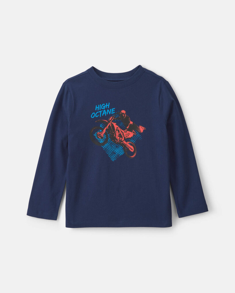 Carter's boys 'high octane' motorcycle long-sleeve graphic tee L Navy Blue