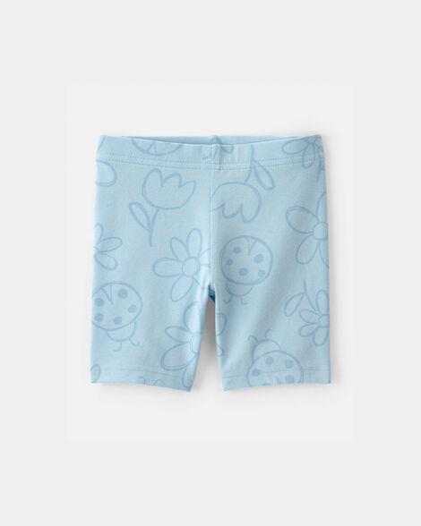 toddler girl floral ladybug bike shorts - blue