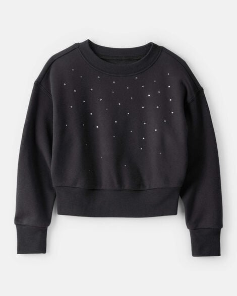 Girls DayDream Fleece Rhinestone Pullover Sweatshirt - Black