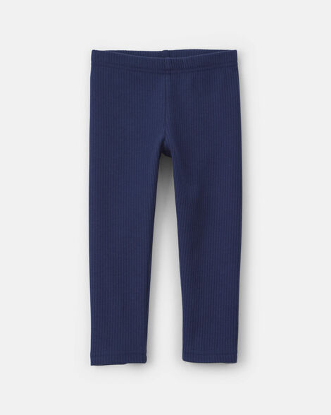 toddler girl fleece pull-on stretch leggings - navy blue