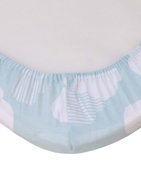  Product image 3 of Skip Hop Cozy-Up 2-in-1 Bedside Sleeper 100% Cotton Fitted Bassinet Sheet - Blue & White Clouds